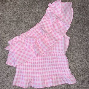 One Shoulder Gingham Top